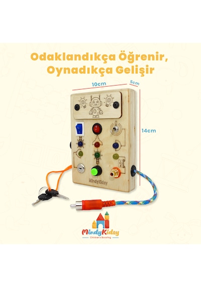 Çocuklar İçin Eğitici Ahşap Montessori Mini Işıklı Oyun Panosu - Zeka Geliştirici Oyuncak