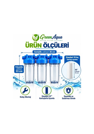 Green Aqua Gd10-3 3 Lü Daire Girişi Su Filtresi 3/4 Giriş-çıkış