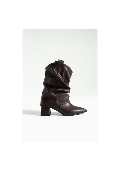 Duxal Shoes Kai Western Tarzı Büzgülü Detaylı Topuklu Çizme Bot Acıkahve