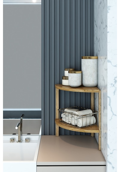 Minimalist Atlantik Çam 2 Katlı Dekoratif Raf - Çok Amaçlı Yan Sehpa Ahşap