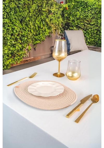 Vos Versa Amerikan Servis Tekli Supla Lux Sunum Tabak Altlığ - Oval Bej Vvhm0037-394 - Bej