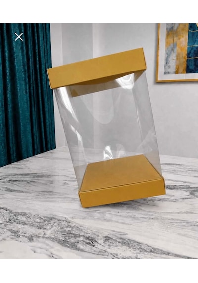 Asetat Gelin&damat Çeyiz Bohça Kutusu Hardal Sarısı Şeffaf Katlanabilir Demonte Büyük Boy 23,5 23,5 40cm 1adet