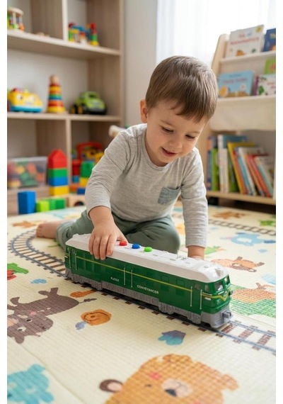 Conveyancer Sesli Ve Işıklı Oyuncak Model Tren - 22 Cm Pilli Eğitici Oyuncak Tren Yeşil