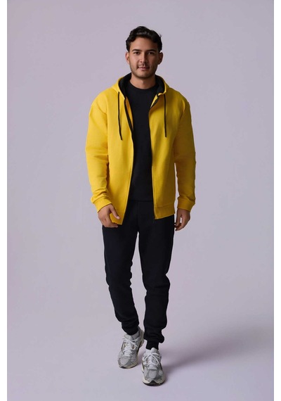 Defys Defy S Erkek Oversize Kapüşonlu Fermuarlı Cepli Sweatshirt Sarı - 527577758 Sarı