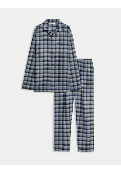 Marks & Spencer Ekose Pijama Takımı T07007631 Mavi Mix