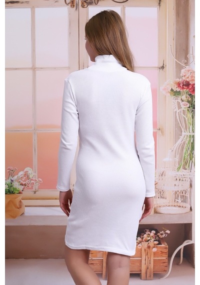 Self Clothing Kadın Beyaz Balıkcı Yaka Petek Kumaş Elbise Slf1370 Beyaz