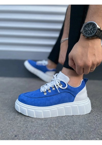 Mevese Duolc Bağcıklı Süet Erkek Günlük Rahat Taban Sneaker Ayakkabı - Mavi