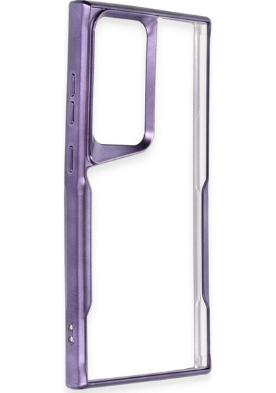 Samsung Galaxy Uyumlu  S23 Ultra Kılıf Metal Çerçeve Görünümlü Kırılmaz Boyi Kapak Derin Mor