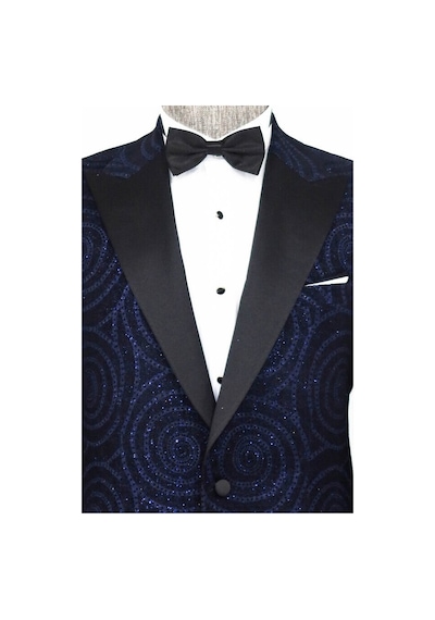 Wessi Hipnoz Desen Sivri Yaka Slim Fit Lacivert Erkek Smokin Ceket Lacivert