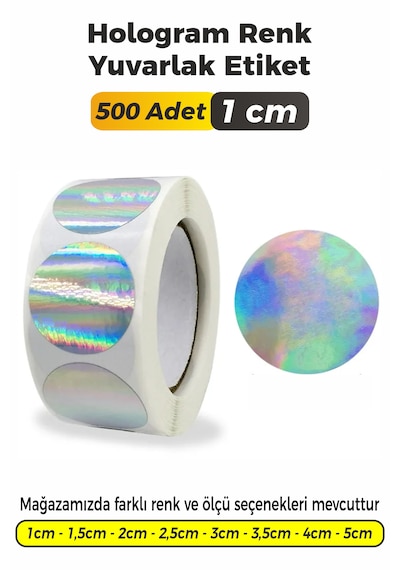 Hologram Renk Yuvarlak Kesim Etiket 1cm 500 Adet Çok Renkli