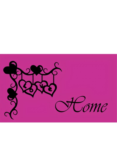 Home Sweet Home Pembe Kapı Önü Paspası Dijital Baskılı, Kaymaz Pvc Tabanlı, İnce Ve Şık Tasarımlı İç Dış Kapı Paspası