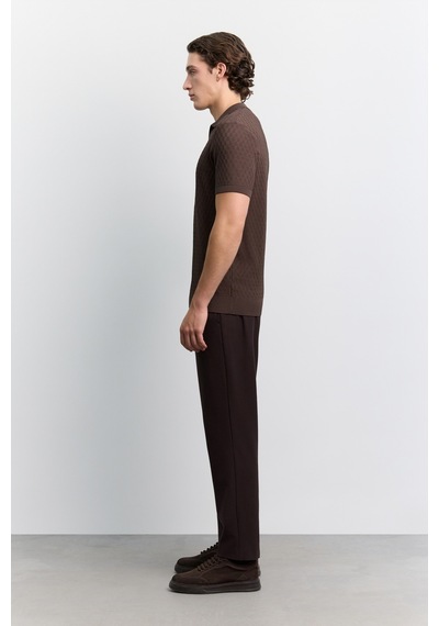 Avva Erkek Kahverengi Polo Yaka Düğmesiz Rayon Karışımlı Regular Fit Triko T-shirt A62y5060