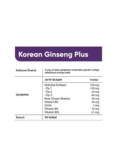 Collagen Forte Platinum Ginseng Plus Multivitamin & Mineraller Collagen Tip 1-2-3 30 Kapsül