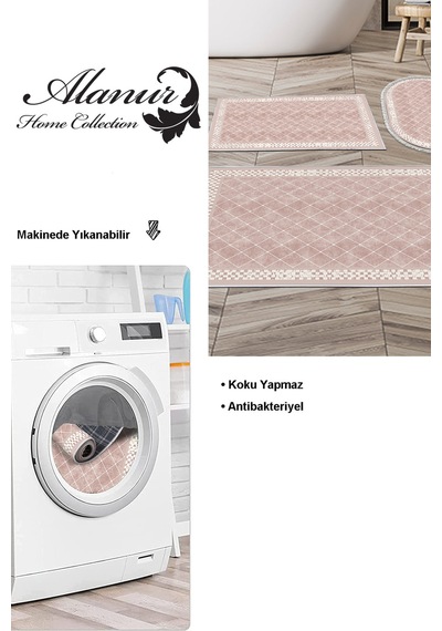 Dekoreko Kaymaz Taban Djt 3 Lü Banyo Paspas Takımı Star Pamuk Karışık Modern 603m pudra