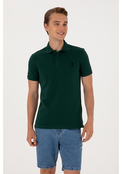 U.S. Polo Assn. Erkek Slim Fit Polo Yaka Koyu Yeşil Basic Tişört 50298041-VR079