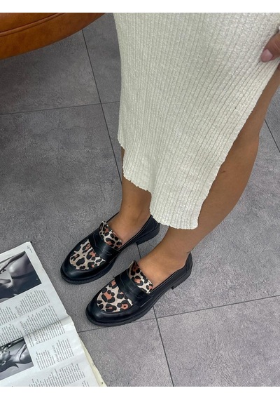 Erva'nın Butiği Siyah Cilt Leoparlı Your Kadın Loafer-5543 Siyah Leopar