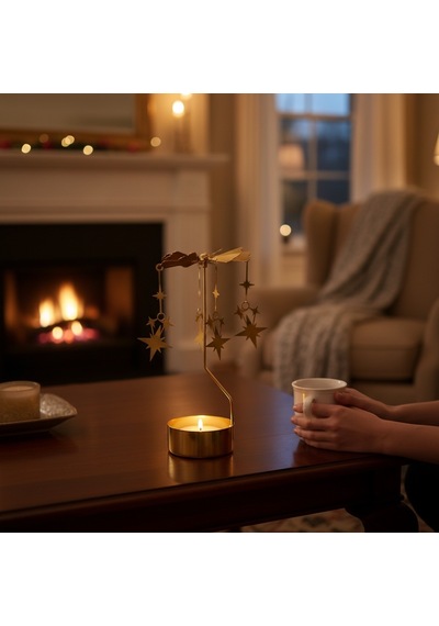 Isı İle Dönen Dekoratif Yıldız Tasarımlı Metal Tealight Mumluk Gold