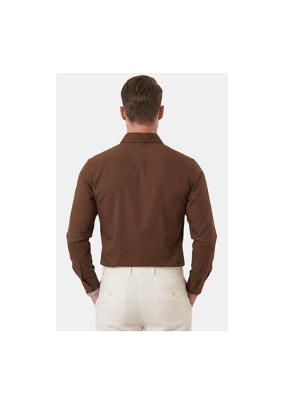 Deepsea Kahve Slim Fit Kolay Ütülenebilir Açık Dik Yaka Likralı Erkek Gömlek 2602615