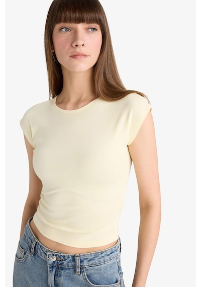 Defacto Slim Fit Dar Kesim Bisiklet Yaka Basic Düz Modal Kısa Kollu Tişört F0685ax25auyl504 Sari