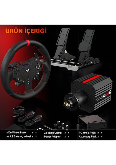 Pxn Vd6 Direct Drive Yarış Direksiyon Seti Bundle - 6nm Servo Motor - Pc Ve Laptop Uyumlu