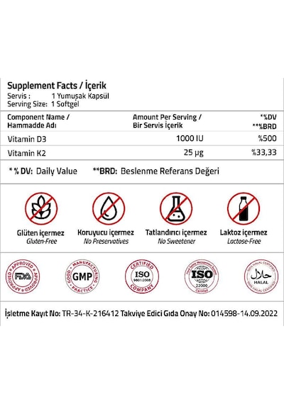 Vitamin D3 + Vitamin K2 30 Softgel