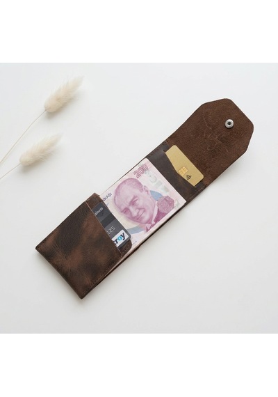 Passtell %100 Hakiki Deri Minimalist Trend Model Para Koymalı Cüzdan Ve Kredi Kartlık Kahverengi