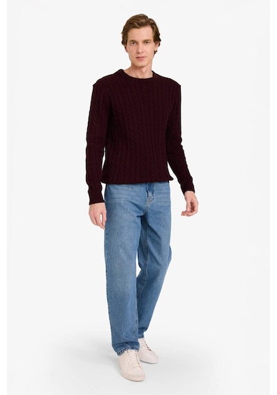 Defacto Standart Fit Bisiklet Yaka Saç Örgülü Triko Kazak G6388ax25cwbr230 Bordo-br230