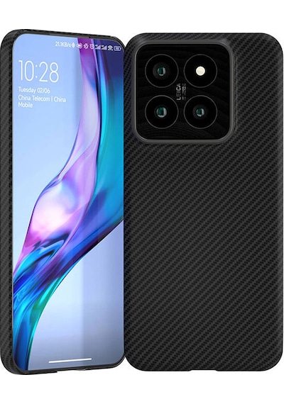 Xiaomi Mi 14 Kılıf M-safe Şarj Özellikli 600d Zore Krek Karbon Kapak Siyah