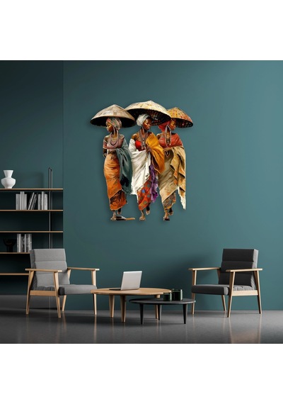Üç Afrikalı Kadın Şapkalı - Metal Tablo - Dec0094 69 X 80 Cm Çok Renkli