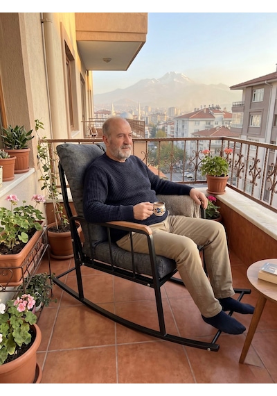 Nesta Metal İskeletli Konfor Sallanan Sandalye - Bahçe, Balkon Ve Ev İçi Sallanır Koltuk Statik Boyalı, Kırpık Dolgulu Antrasit