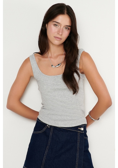 AC&Co / Altınyıldız Classics Kadın Grı Melanj Pamuklu Kaşkorse Yumuşak Dokulu Slim Fit Dar Kesim Bisiklet Yaka Esnek Body Gri Melanj