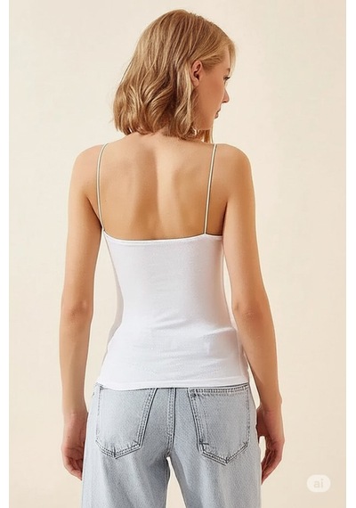 Unika Boutique Kadın Çift Katlı Ip Askılı Atlet Unika beyaz
