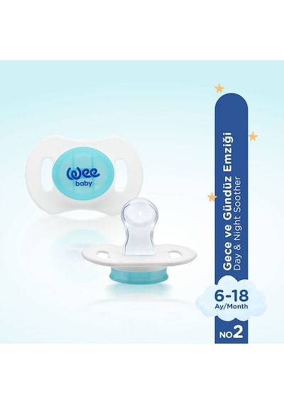 Wee Baby 2'li Gece Gündüz Emzik No:2 Mavi (Saklama Kabı Hediyeli) 6-18 Ay
