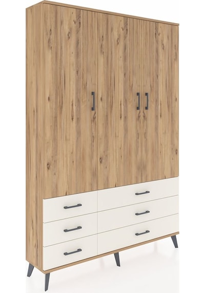 Arges Dolap 5 Raflı 6 Çekmeceli Tek Askılı 132x30x195 Çam-çam... Çam