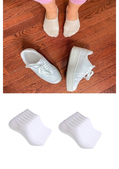 Ozzy Socks 12 Çift Beyaz Dikişsiz Kadın Bambu Görünmez Sneaker Spor Ayakkabı Çorabı Beyaz