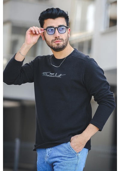 Oksit Mnmlst 017 Baskılı Selanik Pamuklu Slim Fit Likralı Sıfır Yaka Erkek Sweatshirt 001