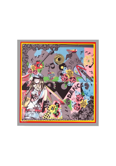 Inno 60x60 Cm Premium Saten Desenli Dikişli Fular Gri