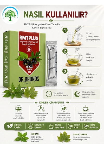 Çareburada Dr. Bronos Rmt Plus Isırgan Ve Çınar Yapraklı Karışık Bitkisel Toz 30 Stick