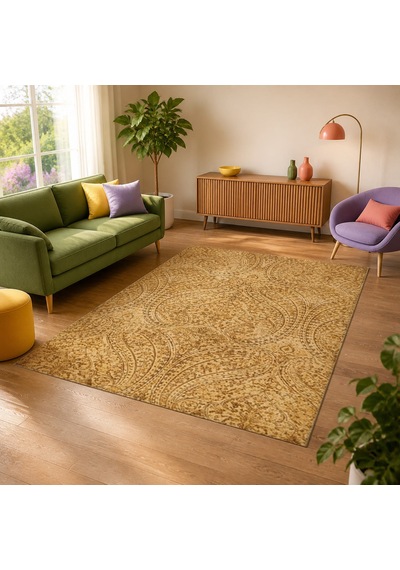 Kartela Halı Paisley Halı Kaymaz Taban Makinede Yıkanabilir Halı Hardal Sarısı - 60 X 90 Cm