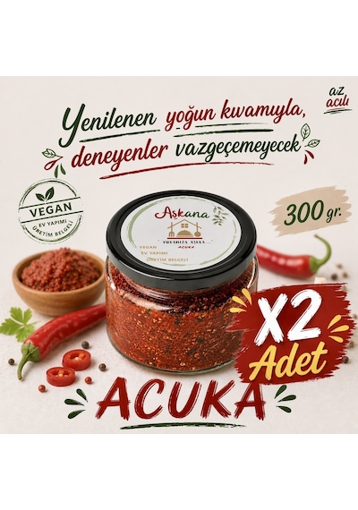 Acuka 300g X 2 Adet - Karadeniz Usulü Ev Yapımı Katkısız Cevizli Kahvaltılık Sos Seti