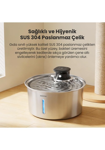Wf05 Sensörlü Metal Kedi Su Sebili, Su Pınarı, Radar Sensörlü, Şarj Edilebilir, Kablosuz Kullanım, Çelik Tasarım