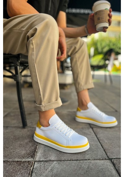 Aymood Mn979 - Santoni Gbt Spor Erkek Ayakkabı Beyaz/sarı