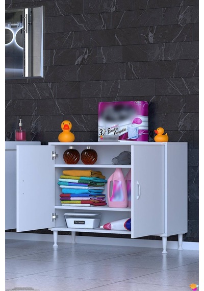 Söke 90 Cm Çok Amaçlı Kapaklı 2 Raflı 3 Bölmeli Şifonyer Dolap Beyaz