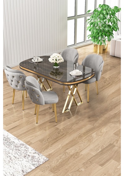 Canisa Zae Serisi 90x168 Lak Panel Antrasit Ironi Gold Ayak Masa Takımı 4 Gri Sandalye Antrasit İroni Masa Gri Sandalye Ayaklar Gold Canisa Zae Serisi 90x168 Lak Panel Antrasit Ironi Gold Ayak Masa Takımı 4 Gri Sandalye Antrasit İroni Masa Gri Sandalye Ayaklar Gold