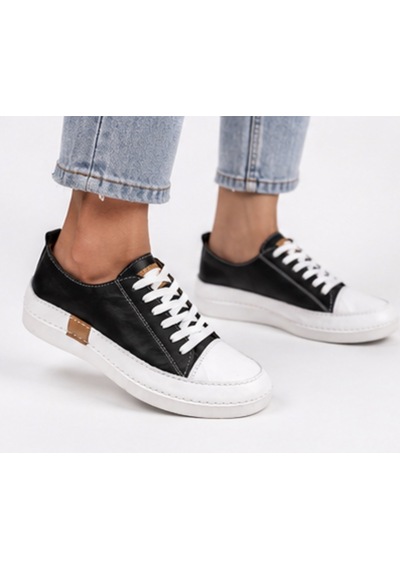 N Napa Shoe Np.8260.siyah Deri Sneaker Napa Shoe Kadın Hakiki Deri Comfort Sneaker Siyah/beyaz