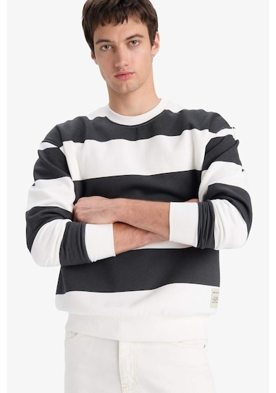 Defacto Boxy Fit Bisiklet Yaka Çizgili Sweatshirt A9066ax25auar104 Antrasit