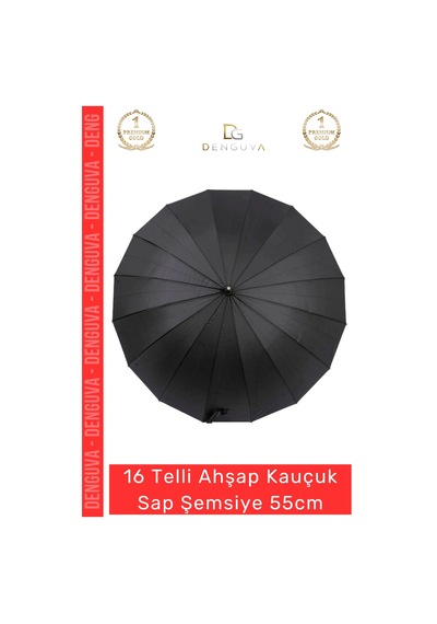 Denguva Şemsiye Otomatik Rüzgar Dayanıklı Fiber Gövde Lüks Sağlam 16 Telli Ahşap Kauçuk Sap Şemsiye 55 CM Çok Renkli
