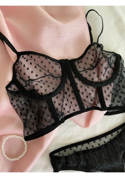 Mh Moony Homewears Premium Siyah Yarım Korse Bralet Takımı Siyah
