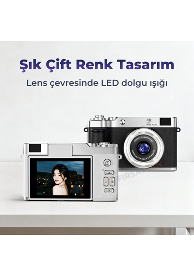 Retro Dijital Fotoğraf Makinesi 2k Video 40mp 2,4 İnç Flip Ekranlı Led Işıklı Selfie Vlog Kamerası