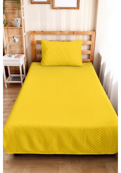 Sarı Modern Genç Odası Tek Kişilik Pike Takımı - Hardal Minimal 160x220 Cm Kapitone Yatak Örtüsü Sabahçı Rüzgar Sükuneti